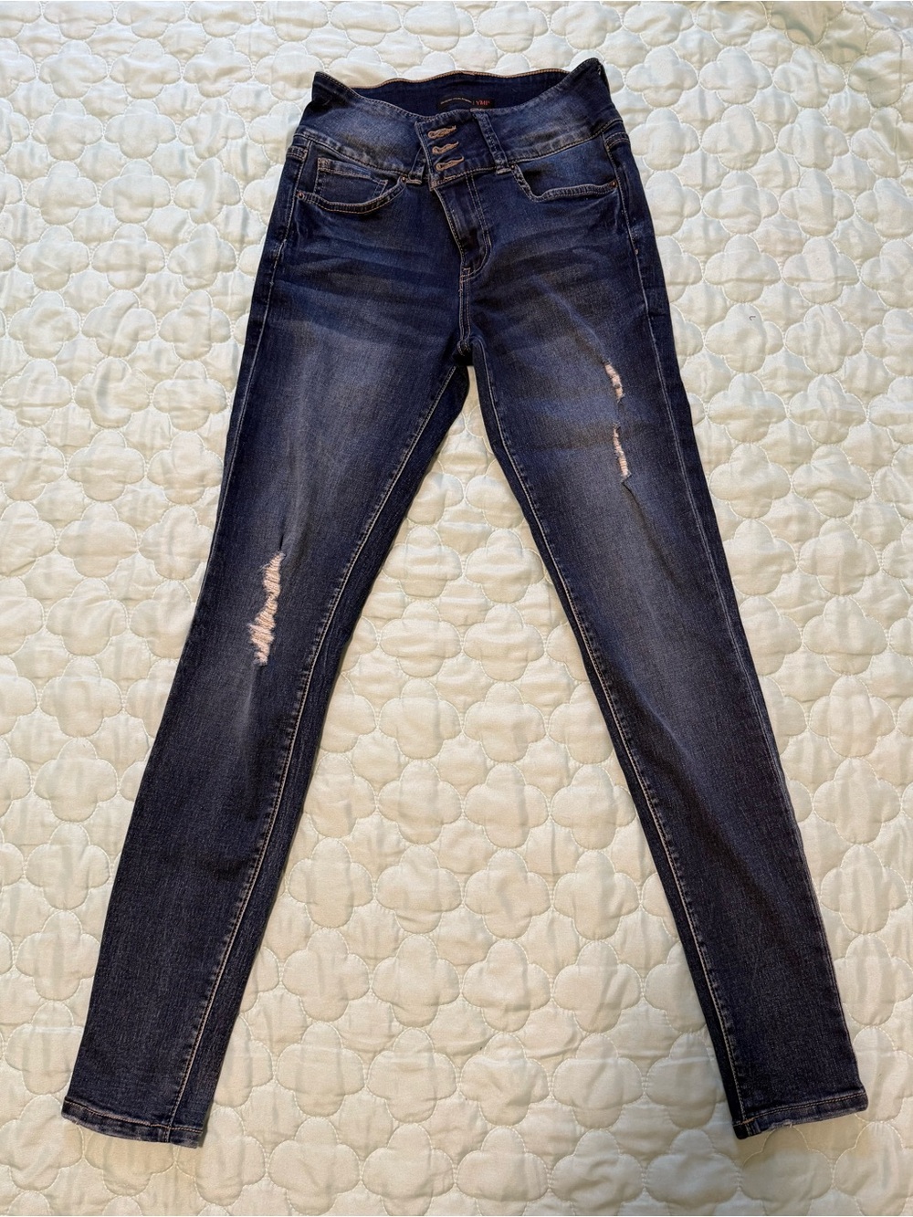 YMI Dark Blue Skinny Jeans with Distressed Knees